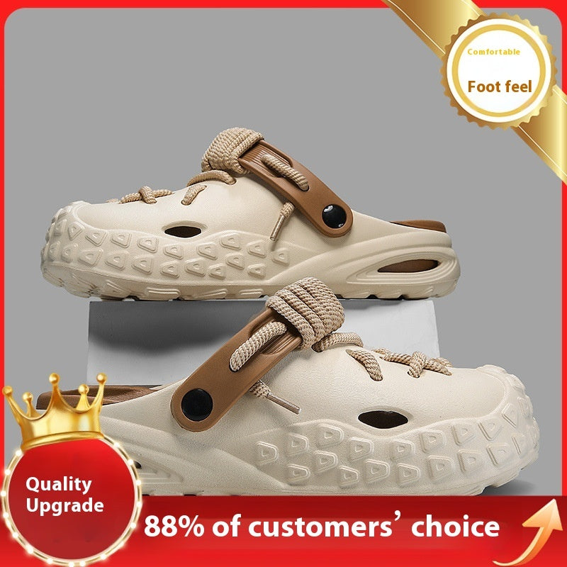 Hole Shoes Men's Summer Outdoor Closed Toe Poop Feeling Couple Half Slippers Beach Sandals (Available)