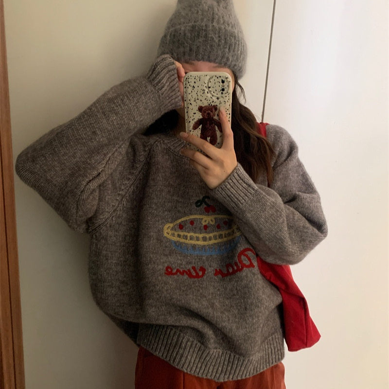 Cake Round Neck Embroidered Sweater Women Versatile