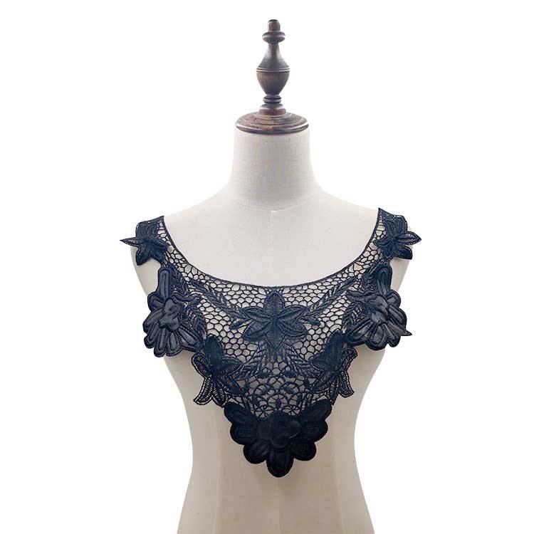 Black Embroidery Collar Venise Sequin Floral Embroidered Applique Lace Neckline Garment Accessories