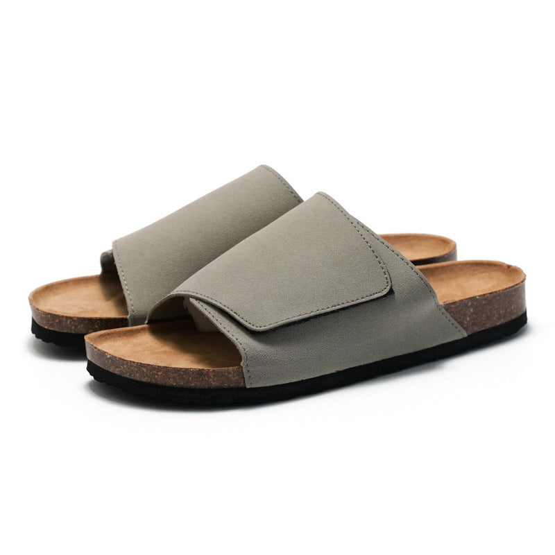 Cork Slippers Male Leather Version Platform Slippers Retro Slip-on Lazy Shoes (Available)