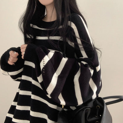 Sweater Idle Style Loose Striped Pullover Long Sleeve Sweater