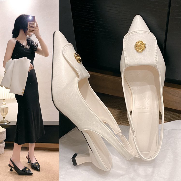 Classic Style Camellia Pointed Toe Toe Cap Plus Size High Heel Sandals
