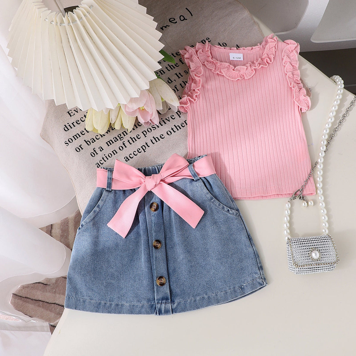Summer Denim Skirt Belt Three-piece Set (Available)