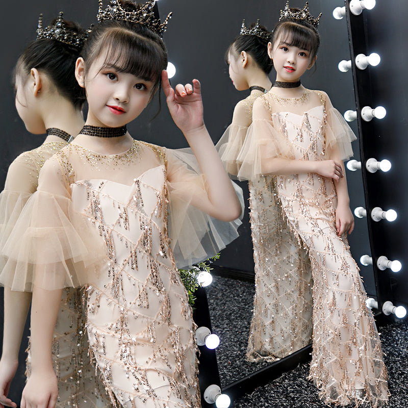 Girls princess fishtail dress Bangladesh luxury evening party gown for wedding birthday and special occasions