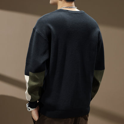 High Sense Color Contrast Patchwork Male Loose-fitting Oversized Sweater