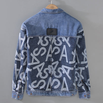 G066 Korean Style Trendy Men's Youth Heavy Craft Wash Denim Stitching Baggy Coat Jacket