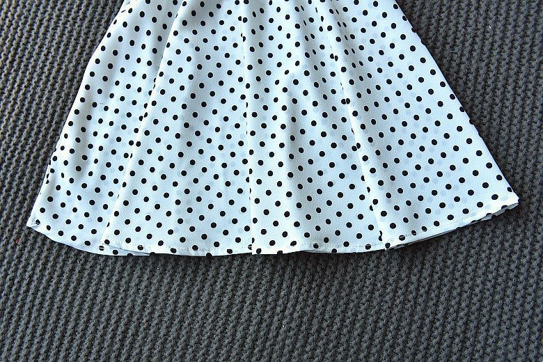 Round Neck Off-the-shoulder Polka-dot Fungus-trimmed Midi Dress