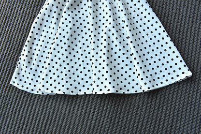 Round Neck Off-the-shoulder Polka-dot Fungus-trimmed Midi Dress