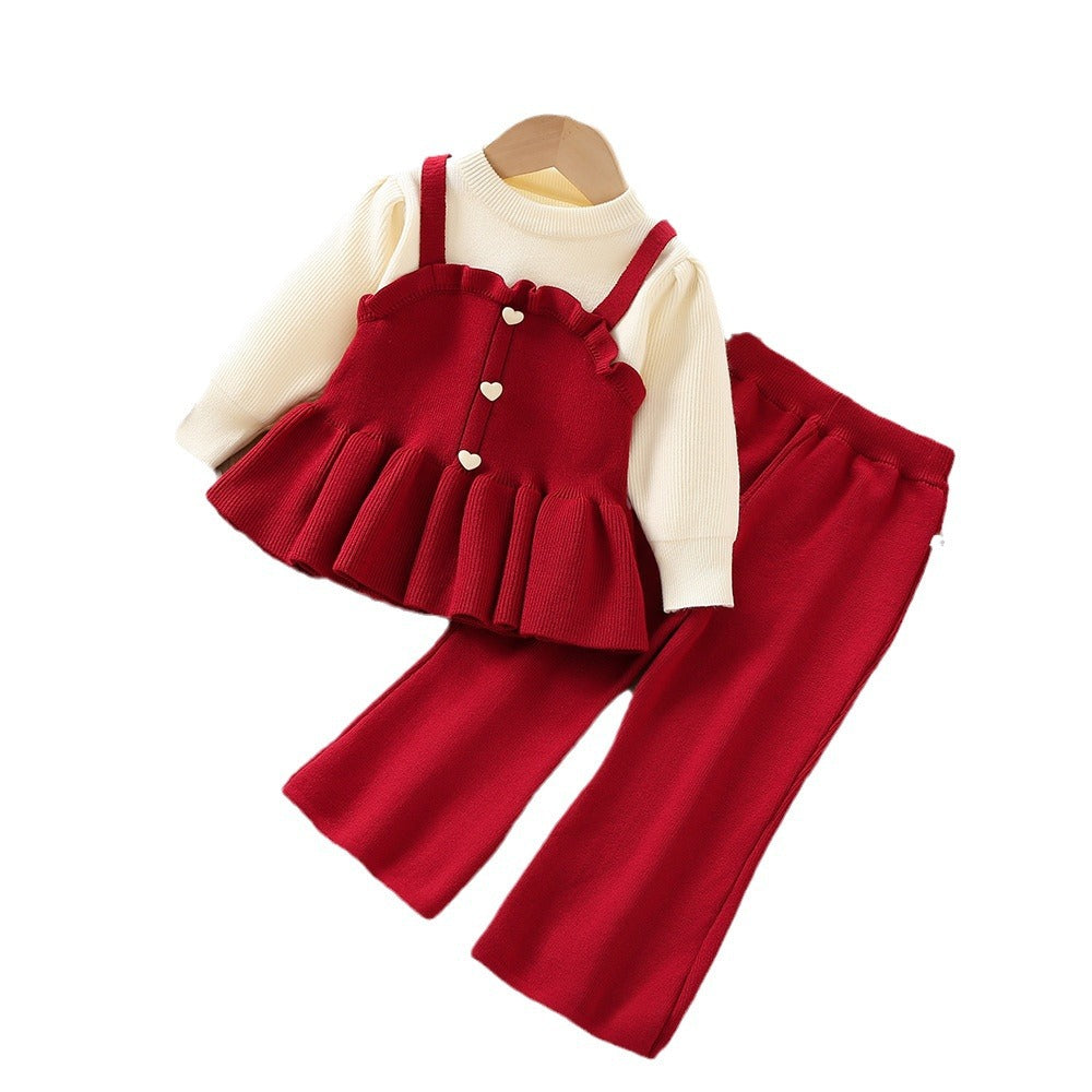 Fake Two-piece Knitted Long-sleeved Two-piece Pants
