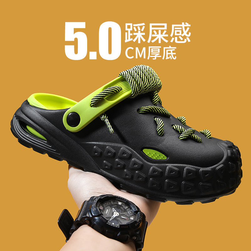 Hole Shoes Men's Summer Outdoor Closed Toe Poop Feeling Couple Half Slippers Beach Sandals (Available)