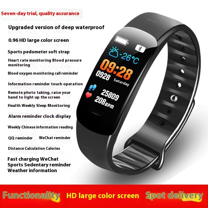 C1 Blood Pressure Heart Rate Waterproof Color Screen Bluetooth Pedometer Sports Watch
