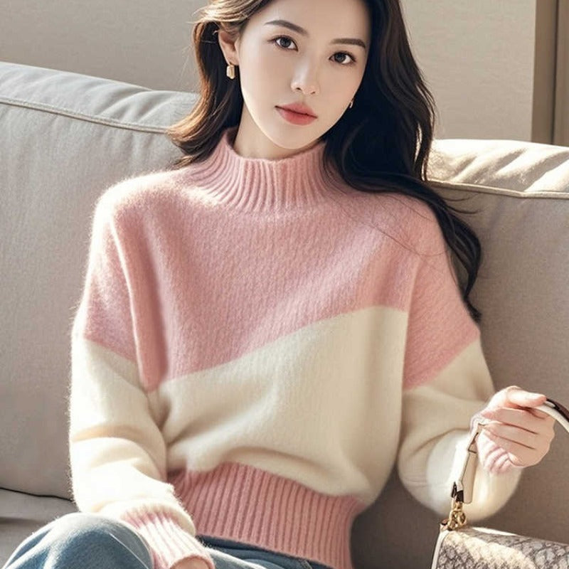 Casual Half-high Collar Long Sleeves Sweater Knitwear For Women