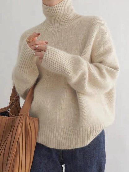 High-neck Women's Loose Versatile Knit Pullover Sweater