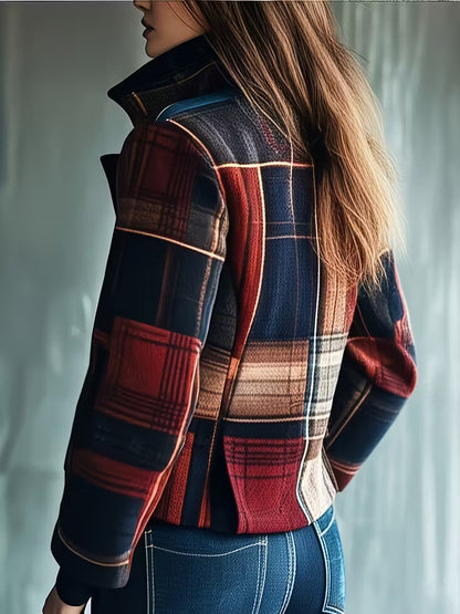 Autumn And Winter New Cross Border Foreign Trade Fashion Casual Jacket Short Style Printed Retro Plaid Collar Jacket