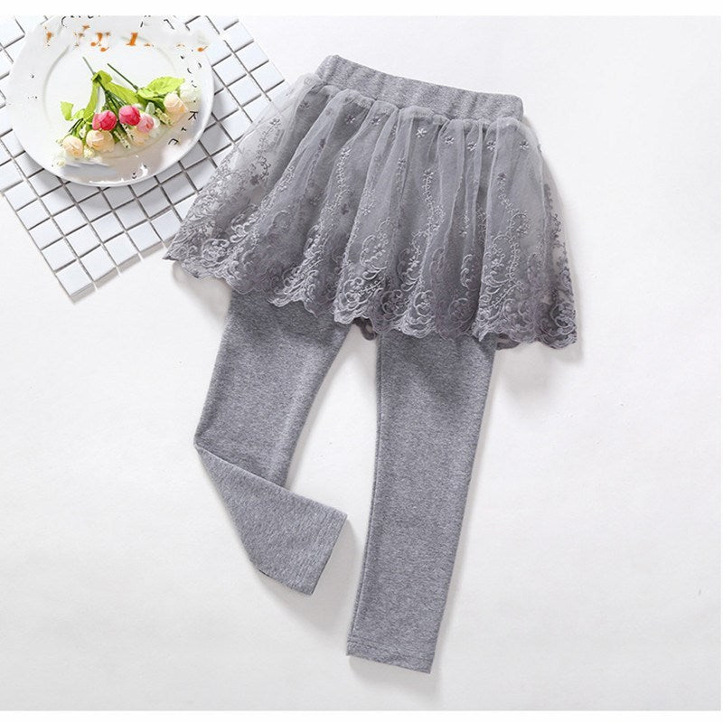 Children's Fake 2 Girls Leggings Cotton Lace Skirt Pants (Available)