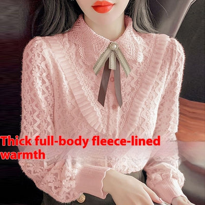 Lace Bottoming Shirt Women's Fashion Relaxed-fit Doll Collar Slimming