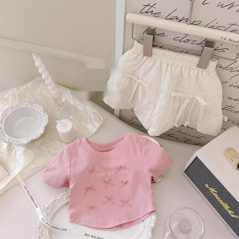 Children's Bow Knitted Vest Top Bud Skirt Two-piece Set (Available)