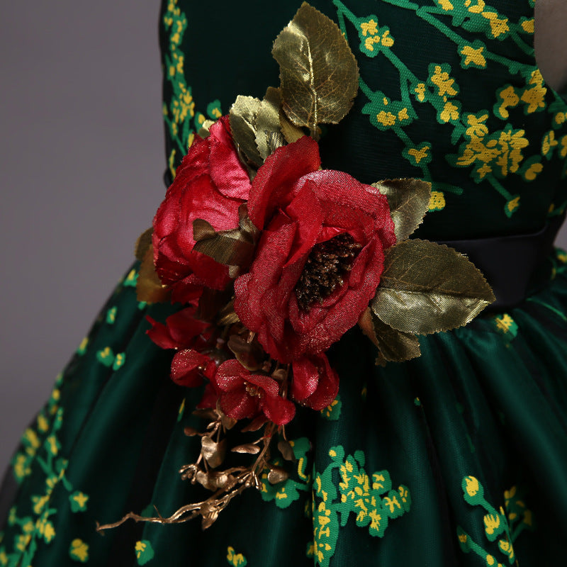 Mesh Print Dress Handmade Three-dimensional Flower Performance Skirt