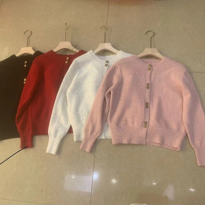 Women's Fashion Sweet Fashionable Round Neck Knitted Cardigan Jacket