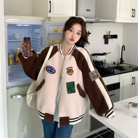 Women's Fashion Versatile Fleece Patchwork Jacket
