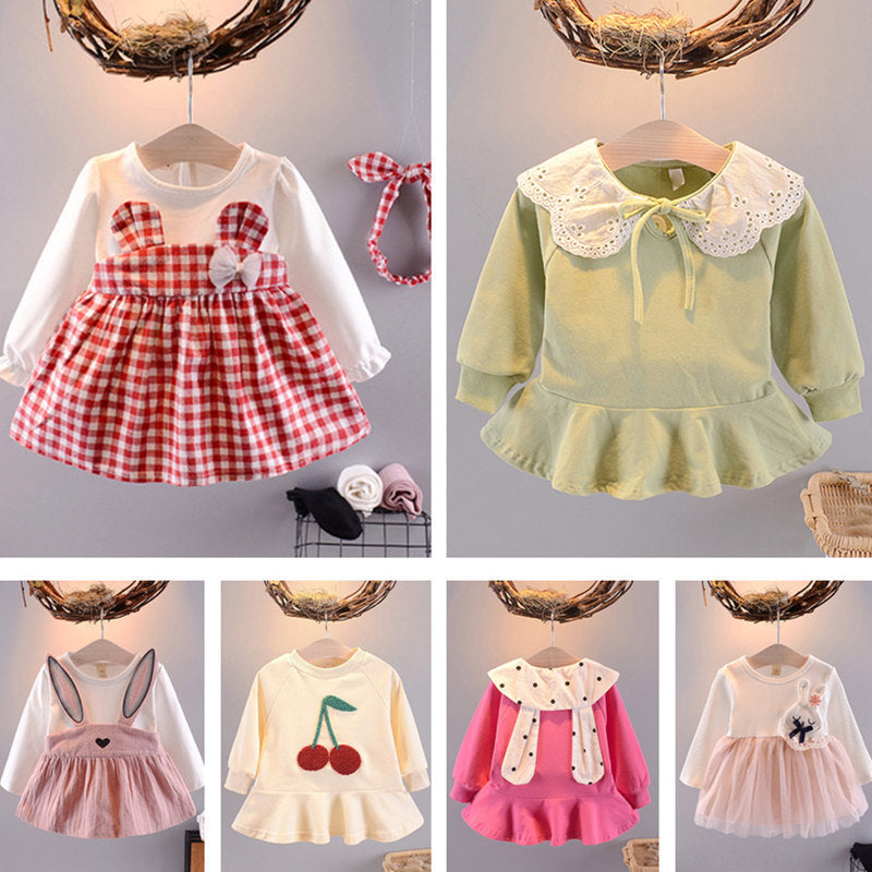 Girls' cotton long-sleeved princess dress