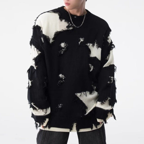 Loose Hem Irregular Hole Sweater Men