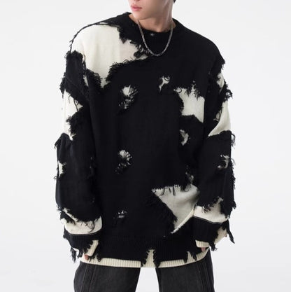 Loose Hem Irregular Hole Sweater Men