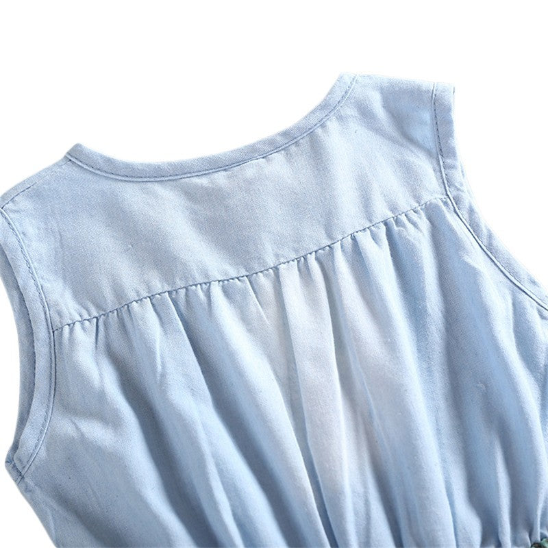 Summer Children Sleeveless Girl Denim Floral Dresses  (Available)