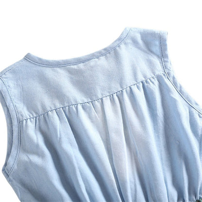 Summer Children Sleeveless Girl Denim Floral Dresses  (Available)
