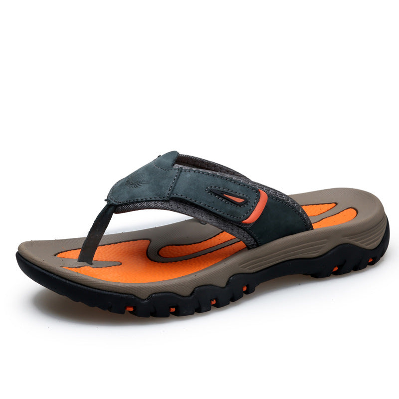 Large Dock Layer Cowhide Men's Flip-flops (Available)