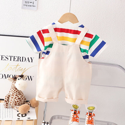 Boys' Summer Casual Suspender Trousers Short Sleeve Suit    (Available)
