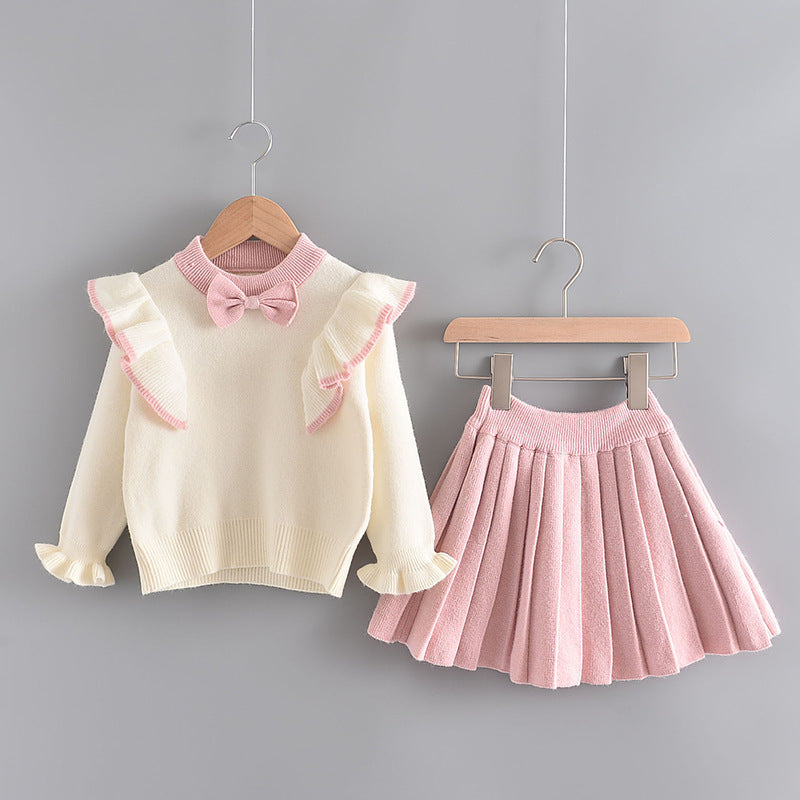Girls flying sleeve knitted sweater suit