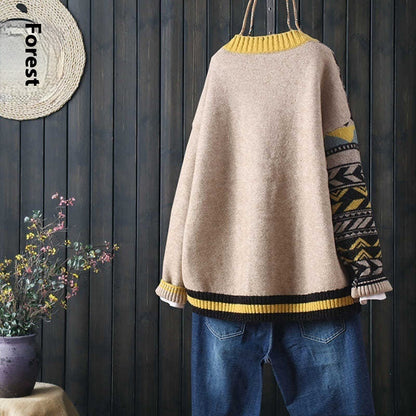 Color Matching Large Pocket Buckle Outer Match Knitted Cardigan Sweater