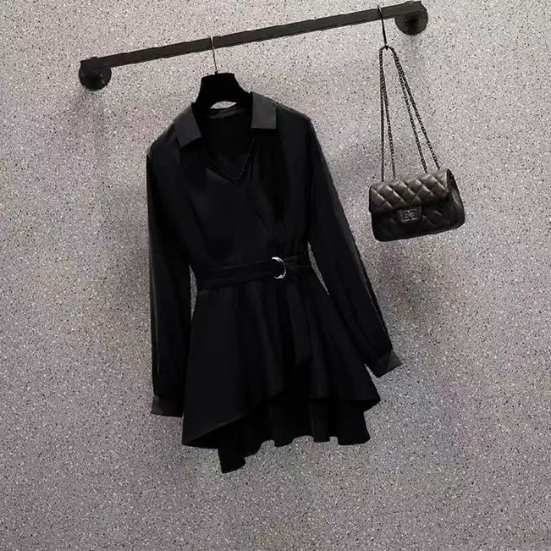 Large Size Women's Clothing Fashionable Fitted Waist Figure Flattering Shirt