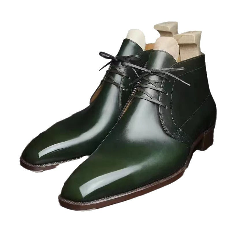 Low Heel Business Glossy Men's Short Boots ( Available )