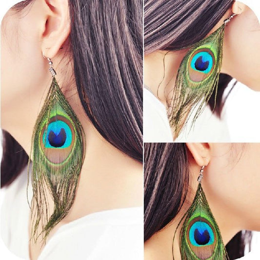 New Fashion Jewelry Earrings For Women Boho Charming Earring Simple Peacock Feather Vintage Luxury Long Dangle Earrings Cut  (Available)