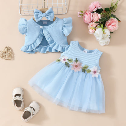 Girls' Sleeveless Short Top Mesh Dress