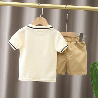 Boys Cartoon Summer Suit Set with short sleeve cartoon shirt and matching shorts for comfortable summer wear and everyday activities