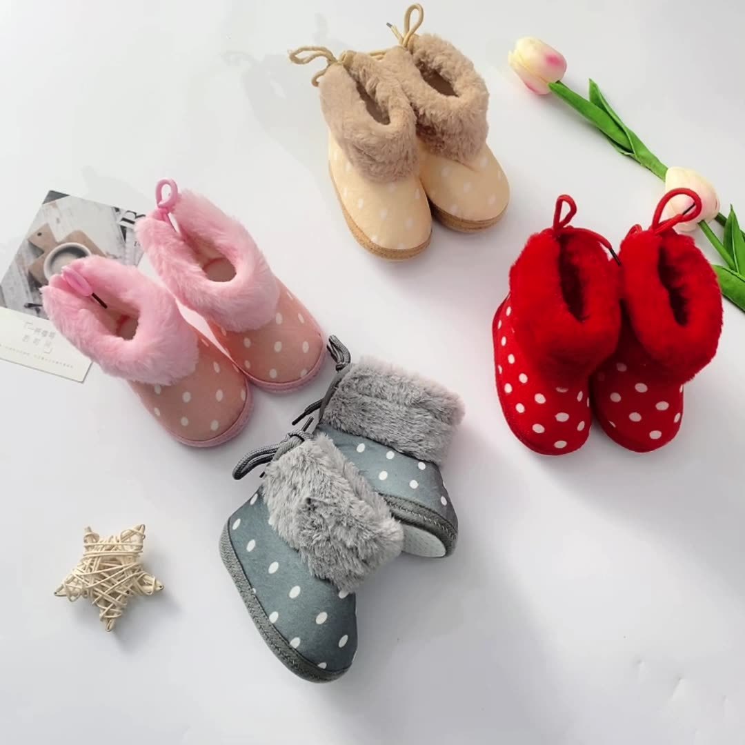 Polka Dot Fur Boots  Newborn Baby Shoes