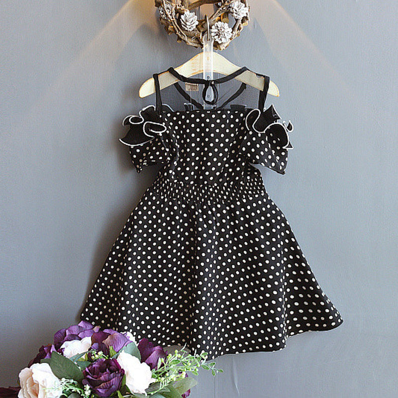 Round Neck Off-the-shoulder Polka-dot Fungus-trimmed Midi Dress