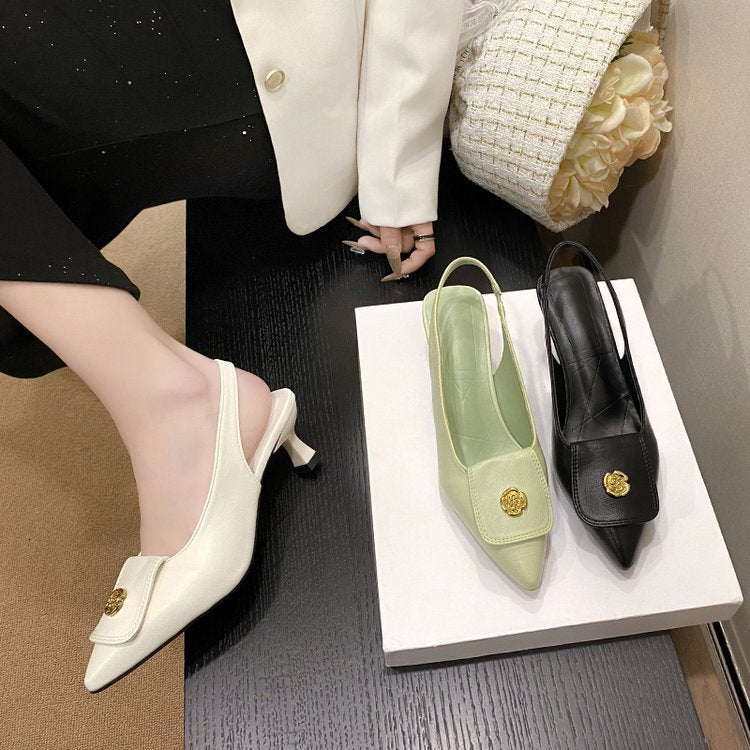 Classic Style Camellia Pointed Toe Toe Cap Plus Size High Heel Sandals