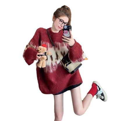 Loose And Lazy Style Thickened Red Sweater