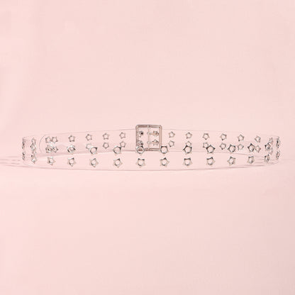 Men's And Women's Punk Style Perforated Belt Waist Chain Accessories Transparent Double Breasted Star Hollow Belt Denim Belt Trend Item