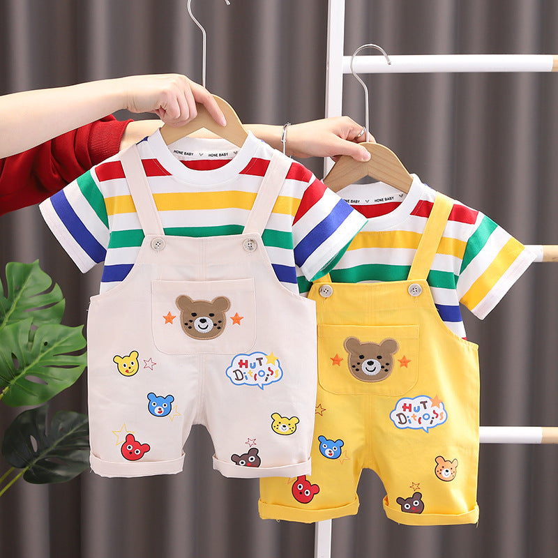 Boys' Summer Casual Suspender Trousers Short Sleeve Suit    (Available)