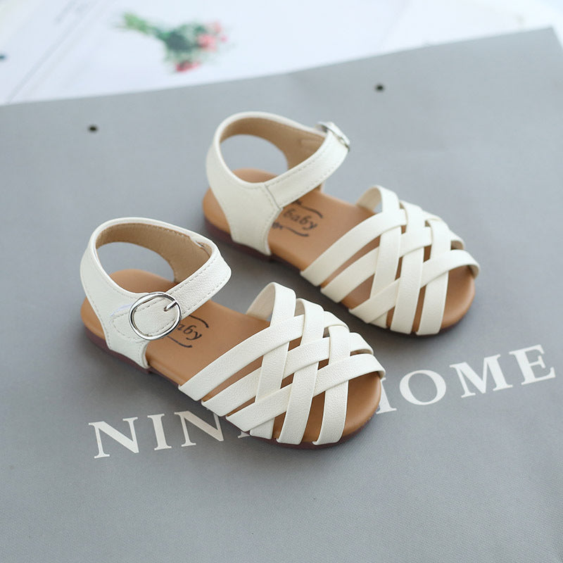 Kids Buckle Toe Soft Sole Woven Sandals [available]