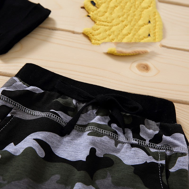 Black Camouflage Letters Pullover Boys' Suit