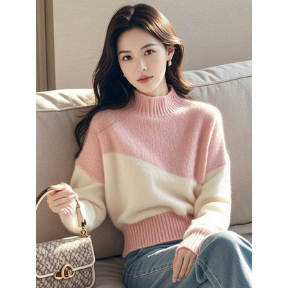 Casual Half-high Collar Long Sleeves Sweater Knitwear For Women