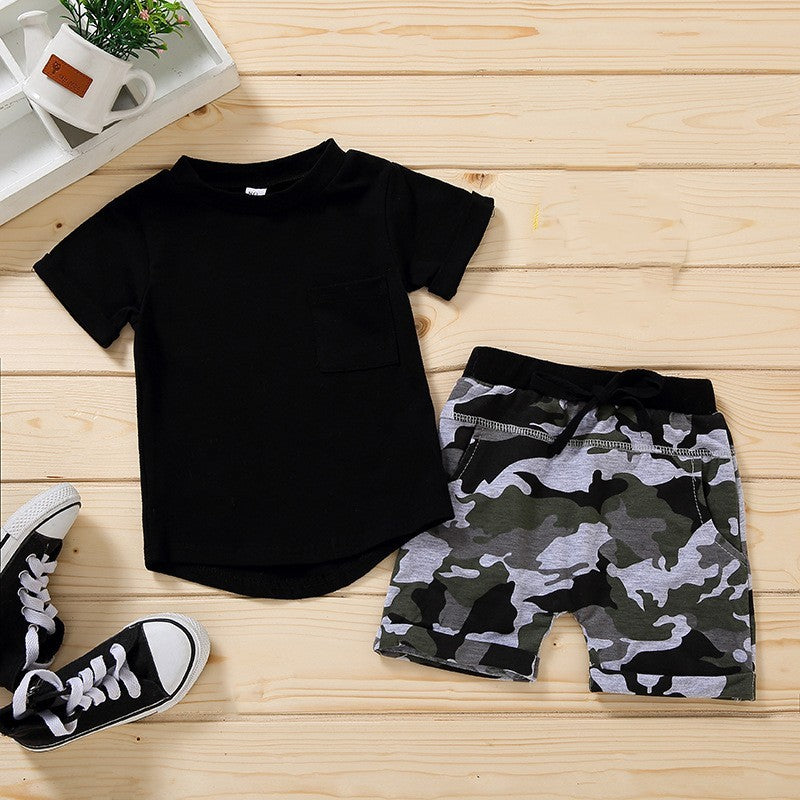 Black Camouflage Letters Pullover Boys' Suit
