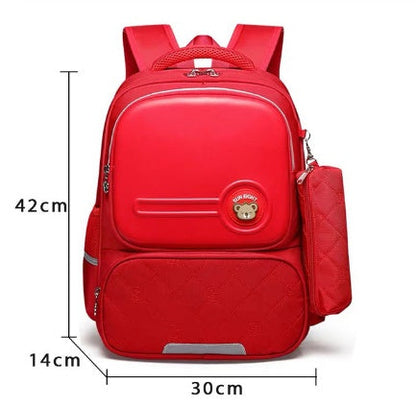 Girls Orthopedic School Backpack with ergonomic back support, waterproof nylon material, reflective strips, and large storage for school essentials