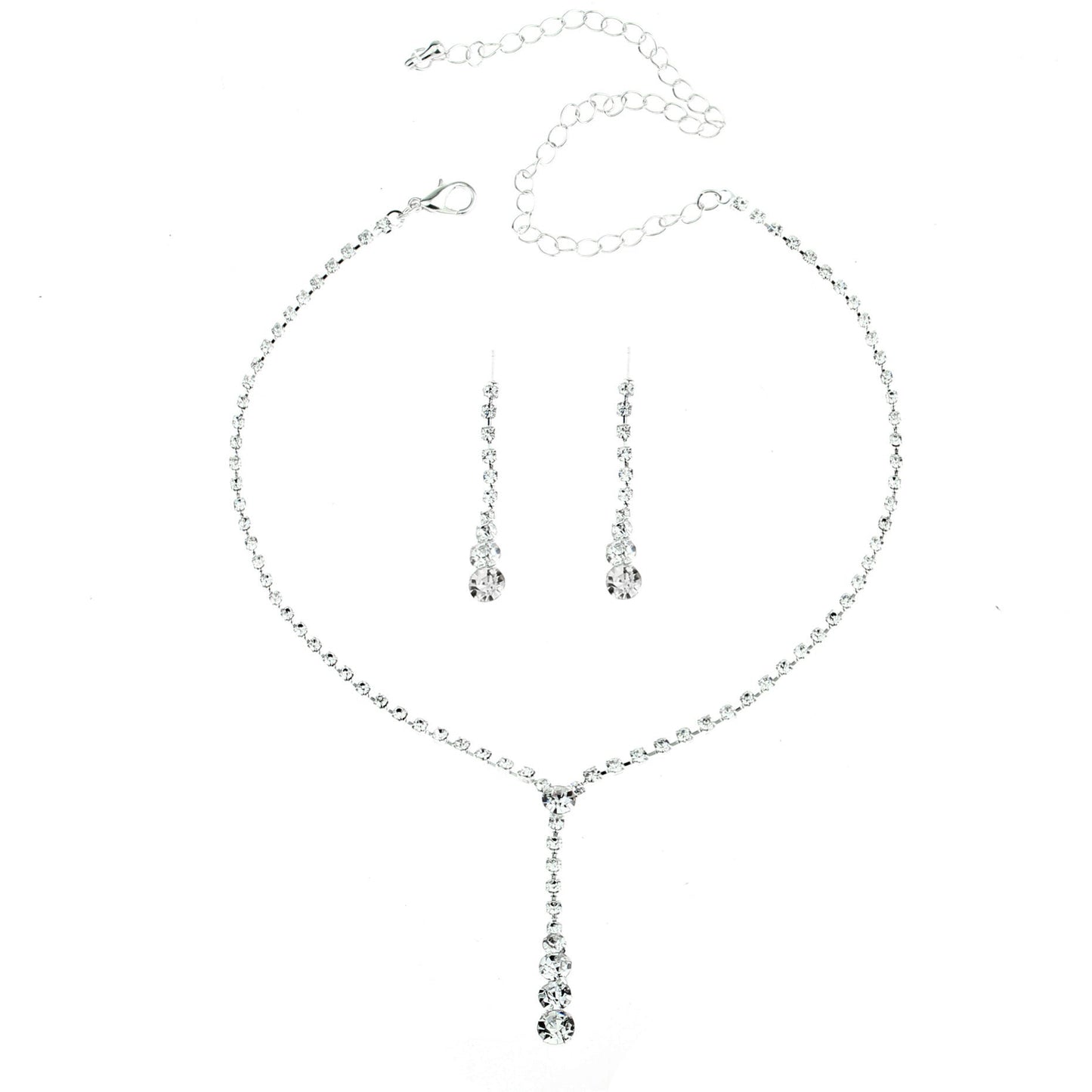 Silver Water Drop Necklace Earrings Two-piece Set Combination  (Available)